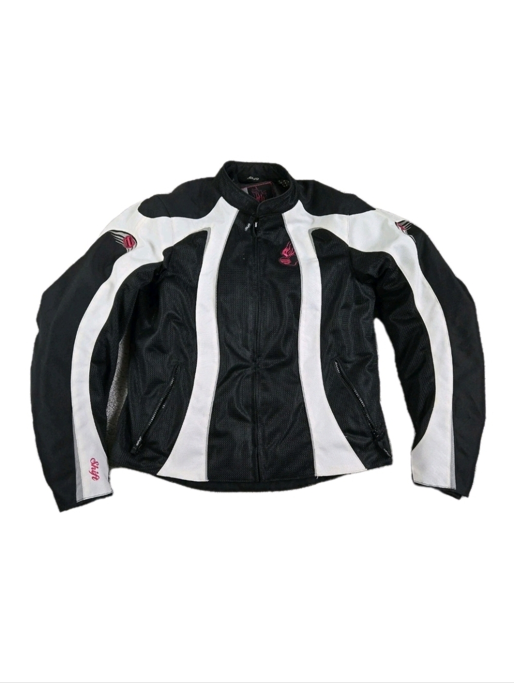 Shift Catalina Motorcycle Jacket Womens Large Black White Pink Built In Armor